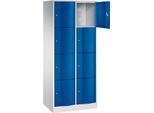C+P Schließfachschrank Resisto, 2 Abteile, 8 Fächer, B 772 x T 540 x H 1950 mm, Lichtgrau/Clowngrün