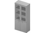 Schrank ARLON OFFICE, 5 Ordnerhöhen, 2 Glastüren m. Rahmen, 2 Melamintüren, H 2000 mm, lichtgrau/alu
