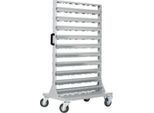 Mobiles Kleinteilemagazin, 2-seitig bestückbar, ohne Sichtlagerkästen, B 825 x T 550 x H 1450 mm, Stahl, grau