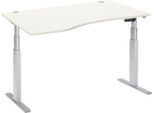 Schäfer Shop Select Schreibtisch ERGO-T, elektrisch höhenverstellbar, Freiform, Ansatz links, T-Fuß, B 1800 x H 640-1300 mm, weiß/weißalu