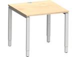 Schäfer Shop Genius Schreibtisch Modena Flex, Quadrat, 4-Fuß Rechteckrohr, B 800 x T 800 x H 650-850 mm, Ahorn/weißaluminium
