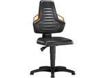 Arbeitsdrehstuhl, Gleiter, Kunstleder schwarz, Griffe orange
