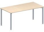 Schäfer Shop Genius Konferenztisch, Rechteck, 4-Fuß Rundrohr, B 1600 x T 800 x H 720-840 mm, Ahorn/weißaluminium RAL 9006