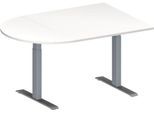 Schäfer Shop Genius Konferenztisch MODENA FLEX, Halbkreis, T-Fuß Rechteckrohr, B 1400 x T 1000 x H 650-850 mm, weiß/weißaluminium RAL 9006