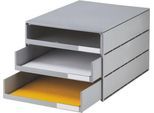 Schubladenbox styro® Styroval, Format C4, 3 offene Schübe, stapelbar, Beschriftungsmaterial, B 243 x T 335 x H 200 mm, Recycling-Kunststoff, grau