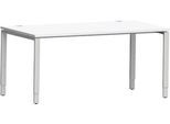 Schäfer Shop Genius Schreibtisch Modena Flex, Rechteck, 4-Fuß Rechteckrohr, B 1600 x T 800 x H 650-850 mm, weiß/weißaluminium
