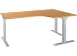 Schäfer Shop Select Winkelschreibtisch ERGO-T 2.0, 90° Winkel, Ansatz rechts, T-Fuß, B 2000 x T 1200/800 x H 675-895 mm, Buche/weißalu