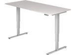 Schreibtisch ULM, elektrisch höhenverstellbar, Rechteck, T-Fuß, B 1800 x T 800 x H 625-1275 mm, lichtgrau/weißalu + Memoryschalter