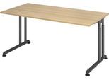 Schreibtisch Breno, manuelle Höheneinstellung, horizontaler Kabelkanal, B 1600 x T 800 x H 680-820 mm, Spanplatte & Stahl, Eiche/Graphit