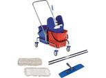 Komplettset Doppelfahreimer Chrom, 2 x 15 L Eimer, 2-teiliger Chromstiel + 10 Mopps