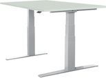 Schäfer Shop Select Schreibtisch LOGIN, elektrisch höhenverstellbar, Rechteck, T-Fuß, B 1200 x T 800 x H 645-1290 mm, lichtgrau/weißaluminium
