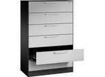 Karteikartenschrank, 3-bahnig DIN A5 quer, 6 Schübe mit Vollauszug & Bügelgriffen, Zentralverschluss, B 800 x T 435 x H 1298 mm, schwarzgrau/alusilber