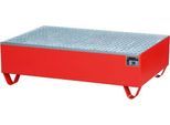 Auffangwanne, für 2 Fässer à 200 l, mit verzinktem Gitterrost, L 1200 x B 800 x H 360 mm, unterfahrbar, Stahl, feuerrot RAL 3000