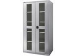 Schäfer Shop Genius Flügeltürenschrank FS, Stahl, Sichtfenster, Lüftungslöcher, B 1055 x T 620 x H 1950 mm, 5 OH, Weißalu/Weißalu, bis 500 kg