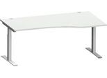 Schäfer Shop Genius Schreibtisch MODENA FLEX, Freiform rechts, T-Fuß Rechteckrohr, B 1800 x T 1000/800 x H 650-850 mm, lichtgrau/weißalu