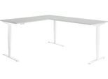 Winkelschreibtisch AERO FLEX, elektrisch höhenverstellbar, 90° Winkel, T-Fuß, B 2000 x T 2400 mm, lichtgrau/weiß + Memorypanel