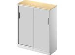 Schäfer Shop Genius Schiebetürenschrank TETRIS SOLID, 3 OH, 2 Fachböden, B 1000 mm, 19 mm Abdeckplatte, Ahorn-Dekor/weißalu