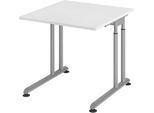 Schreibtisch Breno, manuelle Höheneinstellung, horizontaler Kabelkanal, B 800 x T 800 x H 680-820 mm, Spanplatte & Stahl, Weiß/Silber