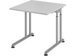 Schreibtisch Breno, manuelle Höheneinstellung, horizontaler Kabelkanal, B 800 x T 800 x H 680-820 mm, Spanplatte & Stahl, Lichtgrau/Silber