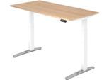 Schreibtisch TOPAS LINE, elektrisch höhenverstellbar, C-Fuß, B 1600 x T 800 x H 650-1300 mm, Eiche/weiß + Memoryschalter, Kabelkanal