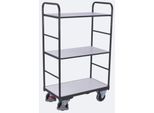 ESD-Etagenwagen, Stahl/Spanplatte, Graphitgrau/ Lichtgrau, 3 Etagen, 1000 x 600 mm, EasySTOP, bis 250 kg