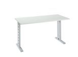 Home Office Schreibtisch Moxxo IQ, Rechteck, C-Fuß, B 1300 x T 650 x H 735 mm, lichtgrau/weißaluminium RAL 9006