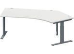 Schäfer Shop Genius Winkelschreibtisch MODENA FLEX, 135° Winkel rechts, T-Fuß Rechteckrohr, B 2165 x T 800/800 x H 650-850 mm, lichtgrau/anthrazit