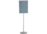 Update Display Infoständer, doppelseitig, Stahl-Fußplatte, ovales Zentralprofil, DIN A1 Hochformat, silber