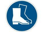 Hinweisschild Durable, rund, für den Innenbereich, Motiv „Fußschutz benutzen“, EN ISO 7010, selbstklebend, blau-weiß, 1 Stück