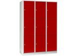 Wertfachschrank 400 mm, 3 Abteile, 9 Fächer, Sicherheitszylinderschloss, Sockel, feuerrot