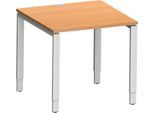 Schäfer Shop Genius Schreibtisch Modena Flex, Quadrat, 4-Fuß Rechteckrohr, B 800 x T 800 x H 650-850 mm, Buche/weißaluminium