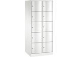 C+P Schließfachschrank Resisto, 2 Abteile, 10 Fächer, B 772 x T 640 x H 1950 mm, Verkehrsweiß