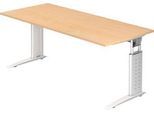 Schreibtisch TARVIS, C-Fuß, Quadrat, B 1800 mm, Gestell weiß, höhenverstellbar, Ahorn-Dekor