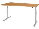 Schäfer Shop Select Schreibtisch ERGO-T 2.0, elektrisch höhenverstellbar, Freiform Ansatz links, T-Fuß, B 1800x H 640-1300 mm, Buche/weißalu