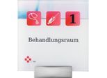 moedel MONACO Türschild, ESG-Glasscheiben, Aluminiumadapter, individuell beschriftbar, alusilber, Schraub-/Klebemontage, B 148 x H 148 mm