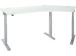 Schäfer Shop Select Winkelschreibtisch ERGO-T 2.0, elektrisch höhenverstellbar, 135° Winkel rechts, T-Fuß, B 2185 mm, lichtgrau/weißalu