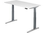 Schreibtisch TOPAS LINE, elektrisch höhenverstellbar, C-Fuß, B 1600 x T 800 x H 650-1300 mm, weiß/graphit + Memoryschalter, Kabelkanal