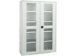 Schäfer Shop Genius Flügeltürenschrank FS, Stahl, Sichtfenster, Lüftungslöcher, B 1343 x T 620 x H 1950 mm, 5 OH, Lichtgrau/Lichtgrau, bis 750 kg
