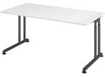 Schreibtisch Breno, manuelle Höheneinstellung, horizontaler Kabelkanal, B 1600 x T 800 x H 680-820 mm, Spanplatte & Stahl, Weiß/Graphit
