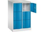C+P Schließfachschrank Resisto, 2 Abteile, 6 Fächer, B 772 x T 640 x H 1255 mm, Lichtgrau/Lichtblau