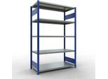 Schulte MULTIplus250 Steckregal, Grundregal, 5 Fachböden, bis 250 kg je Fachboden, werkzeuglos montierbar, B 1300 x T 600 x H 2000, enzianblau/verzinkt