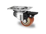 CASCOO Lenkrolle SWU5, mit Radfeststeller, Rad-ø 50 mm x B 33 mm, Stahl-Felge, Polyurethan-Lauffläche, braun, Doppelkugellager, bis 150 kg