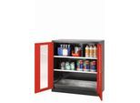 Chemikalienschrank asecos CS-CLASSIC-G, Flügeltüren mit Glasausschnitt, Front Verkehrsrot, B 1055 x T 520 x H 1105 mm