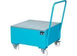 Stahl-Auffangwanne mit Rollen+Griff, 800 x 800 mm, blau RAL 5012