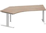 Schäfer Shop Genius Winkelschreibtisch MODENA FLEX, 135° Winkel links, T-Fuß Rechteckrohr, B 2165 x T 800/800 x H 650-850 mm, Eiche/weißalu