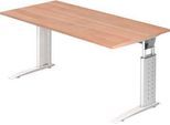 Schreibtisch TARVIS, C-Fuß, Quadrat, B 1600 mm, Gestell weiß, höhenverstellbar, Nussbaum-Dekor