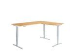 Winkelschreibtisch AERO FLEX, elektrisch höhenverstellbar, 90° Winkel, T-Fuß, B 2000 x T 1600 mm, Buche/weißalu + Memorypanel