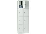 Wertfachschrank 300 mm, 2 Abteile, 8 Fächer, Sicherheitszylinderschloss, Sockel, lichtgrau