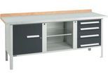 Kastenwerkbank Schäfer Shop Select PW 200-1, Buche Multiplexplatte, mit Stahlabdeckung, bis 750 kg, B 2000 x T 700 x H 840 mm, Anthrazit