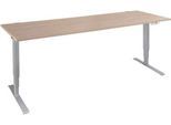 Schäfer Shop Genius Schreibtisch AERO FLEX, elektrisch höhenverstellbar, Rechteck, T-Fuß, B 2000 x T 800 x H 620-1280 mm, Eiche/weißalu + Memorypanel